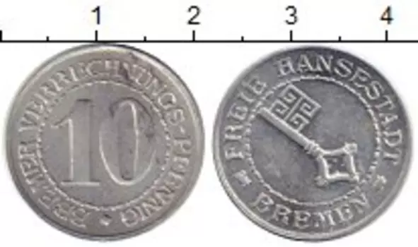 Монета 10 пфеннигов Бремена 1924 года Алюминий