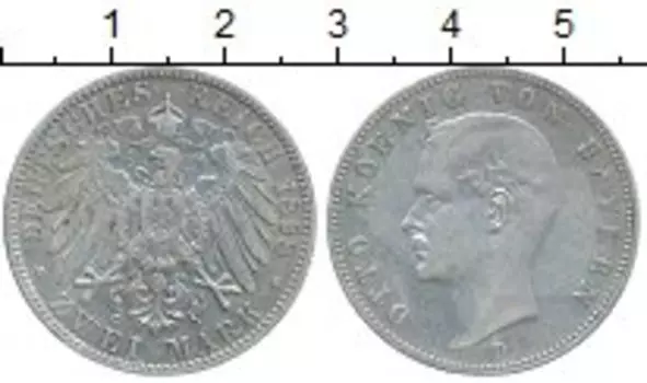 Монета 2 марки Баварии 1898 года Серебро Отто