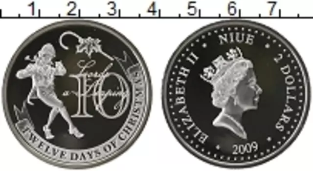 Монета 2 доллара Ниуэ 2009 года Серебро Елизавета II