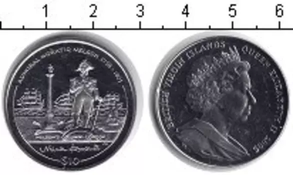 Монета 10 долларов Виргинских островов 2005 года Медно-никель Горацио Нельсон