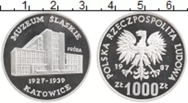 Монета 1000 злотых Польши 1987 года Серебро Музей в Катовице