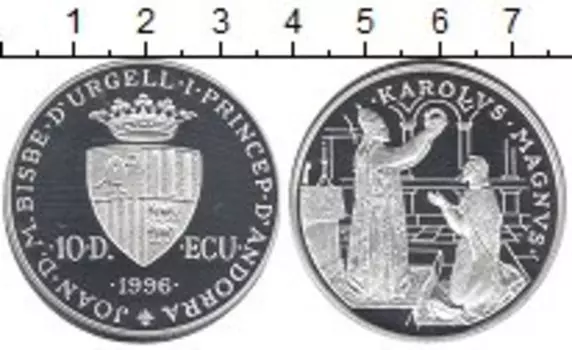 Монета 10 динерс Андорры 1996 года Серебро Карл Великий