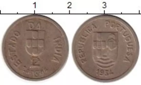 Монета 2 таньга Португальской Индии 1934 года Медно-никель