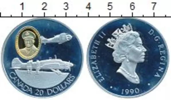 Монета 20 долларов Канады 1990 года Серебро Самолет,авиация