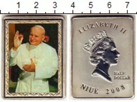 Монета 1/2 доллара Ниуэ 2008 года Серебро Иоанн Павел II