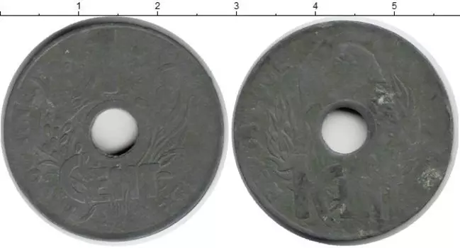 Монета сантим Индокитая 1942 года Цинк