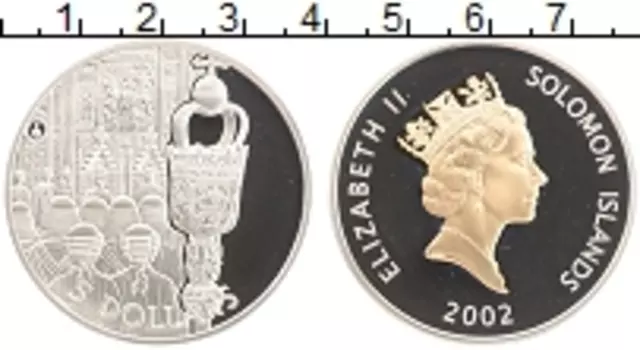 Монета 5 долларов Соломоновых островов 2002 года Серебро Елизавета II
