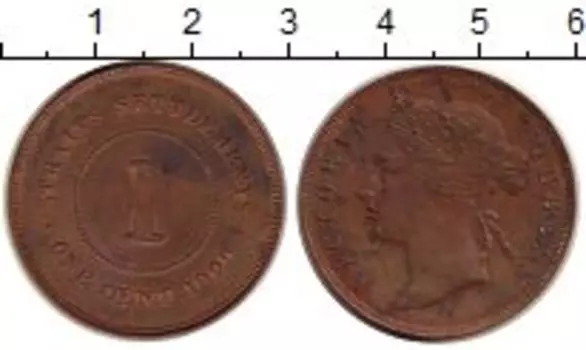 Монета цент Стрейтс-Сеттльмента 1900 года Медь Виктория