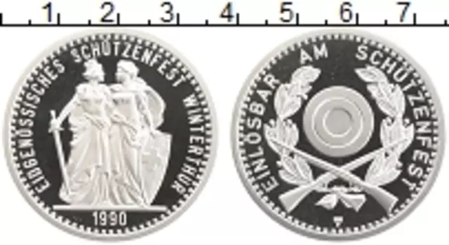 Монета 50 франков Швейцарии 1990 года Серебро Стрелковый Фестиваль в Винтертуре