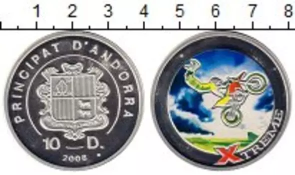 Монета 10 динерс Андорры 2008 года Серебро Экстрим