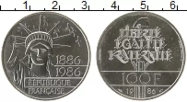 Монета 100 франков Франции 1986 года Серебро 100 - летие Республики