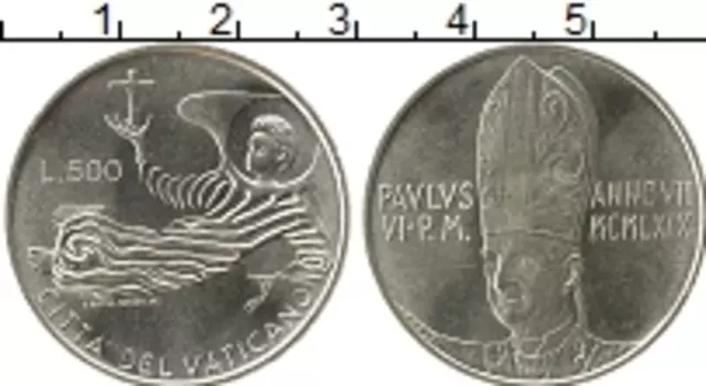 Монета 500 лир Ватикана 1969 года Серебро Понтифик Павел VI