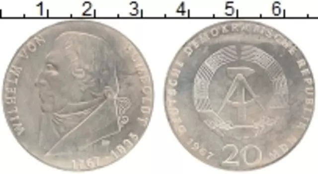 Монета 20 марок ГДР 1967 года Серебро Вильгельм Гумбольдт