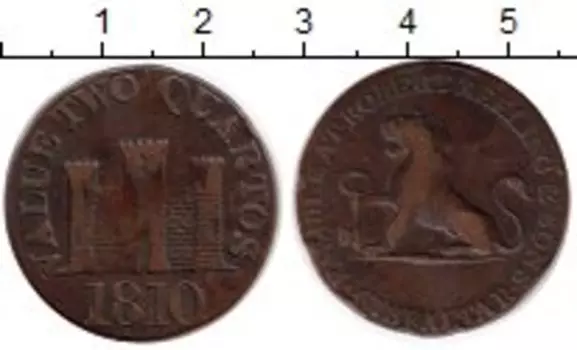 Монета 2 кварто Гибралтара 1810 года Медь