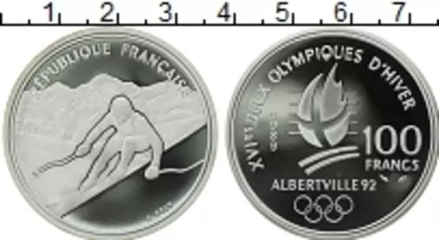 Монета 100 франков Франции 1989 года Серебро Олимпиада Альбертвилль 92