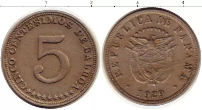 Монета 5 сентесим Панамы 1929 года Медно-никель