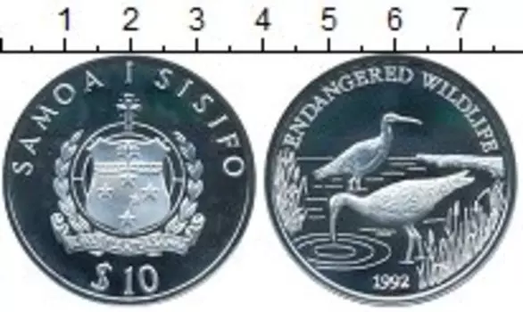 Монета 10 тала Самоа 1992 года Серебро Птицы