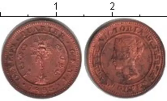 Монета 1/4 цента Цейлона 1898 года Медь Виктория