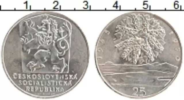Монета 25 крон Чехословакии 1970 года Серебро 25-я годовщина освобождения Чехословакии от немецкой оккупации