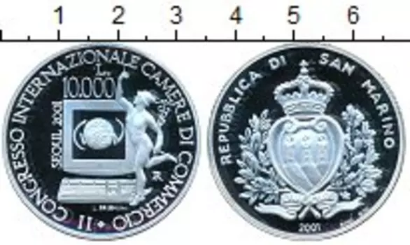 Монета 10000 лир Сан-Марино 2001 года Серебро Сеул 2001