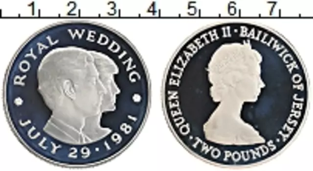 Монета 2 фунта Острова Джерси 1981 года Серебро Королевская свадьба