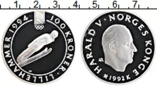 Монета 100 крон Норвегии 1992 года Серебро Олимпийские игры 1994