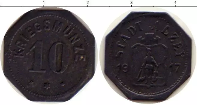 Монета 10 пфеннигов Германия : Нотгельды 1917 года Цинк Альцай