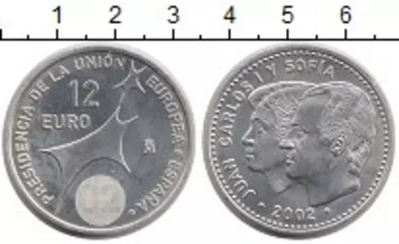 Монета 12 евро Испании 2002 года Серебро Хуан Карлос I и София