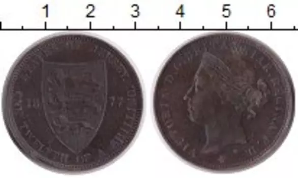 Монета 1/12 шиллинга Острова Джерси 1877 года Бронза Королева Виктория