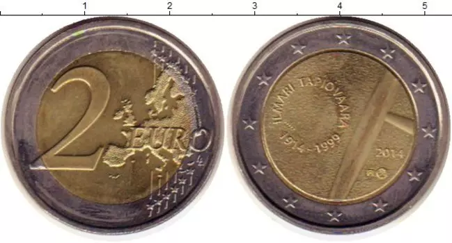 Монета 2 евро Финляндии 2014 года Биметалл 100 летие Илмари Тапиоваре