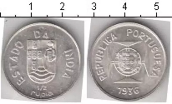 Монета 1/2 рупии Португальской Индии 1936 года Серебро