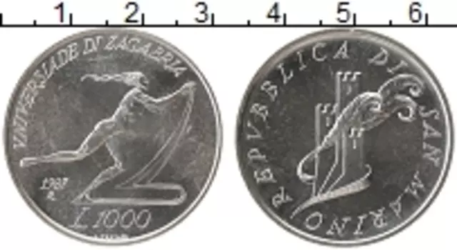 Монета 1000 лир Сан-Марино 1987 года Серебро Олимпийские игры
