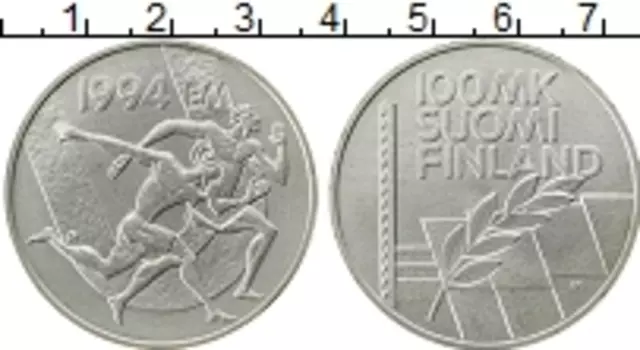 Монета 100 марок Финляндии 1994 года Серебро Стадион Дружбы