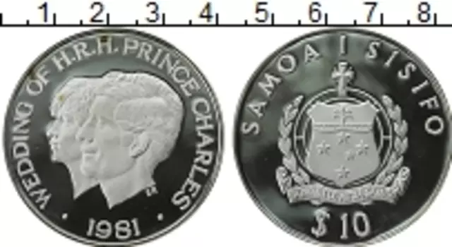 Монета 10 тала Самоа 1981 года Серебро Свадьба принца Чарльза и Дианы Спенсер