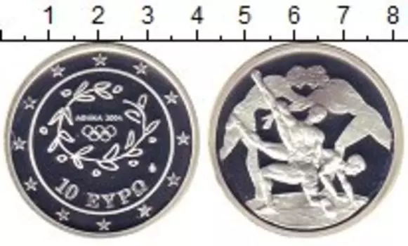 Монета 10 евро Греции 2004 года Серебро Борьба
