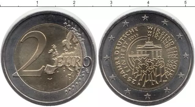 Монета 2 евро Германии 2015 года Биметалл 25 лет объединения Германии