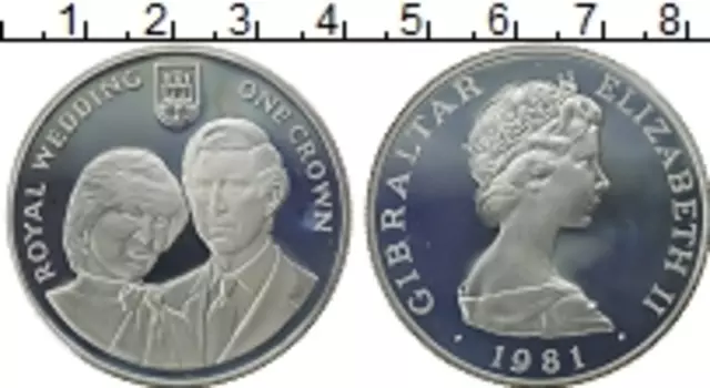 Монета крона Гибралтара 1981 года Серебро Королевская свадьба