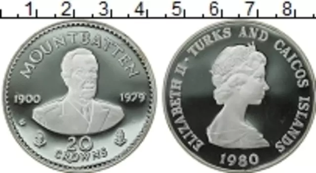 Монета 20 крон Теркc и Кайкоса 1980 года Серебро Елизавета II