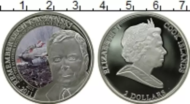 Монета 2 доллара Островов Кука 2011 года Серебро Памяти Леха Качинского