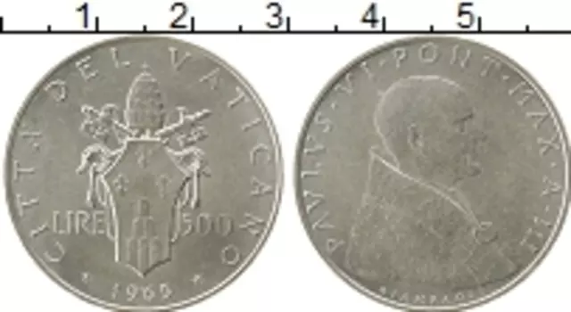Монета 500 лир Ватикана 1965 года Серебро Понтифик Павел VI