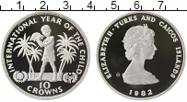 Монета 10 крон Теркc и Кайкоса 1982 года Серебро Год детей