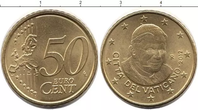 Монета 50 евроцентов Ватикана 2012 года Латунь Бенедикт XVI