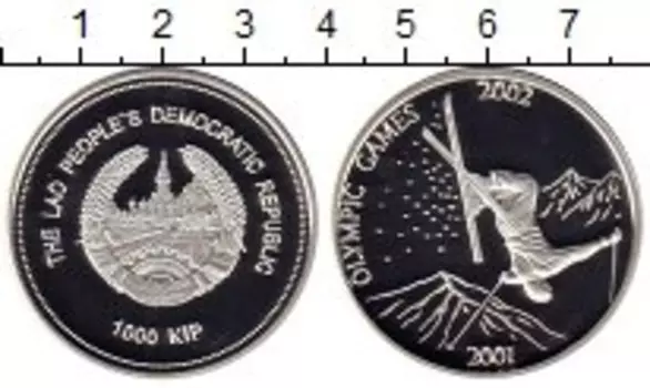 Монета 1000 кип Лаоса 2001 года Серебро Олимпиада 2002