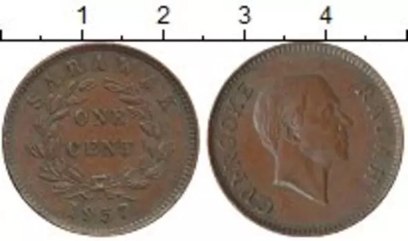 Монета цент Саравака 1957 года Бронза Брук