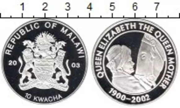 Монета 10 квач Малави 2003 года Серебро Королева - Мать