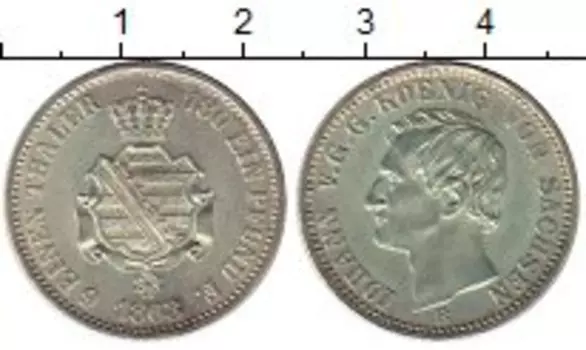Монета 1/6 талера Саксонии 1863 года Серебро Иоганн