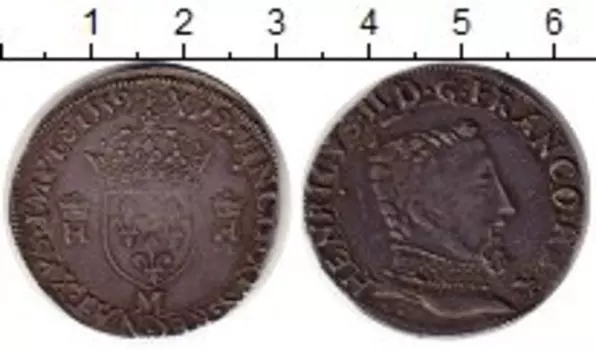 Монета тестон Франции 1559 года Серебро Генрих II