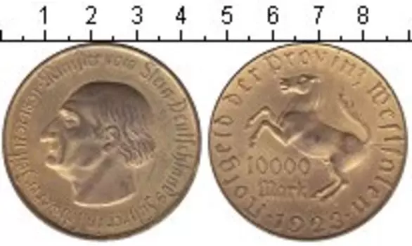 Монета 10000 марок Вестфалии 1923 года Медь