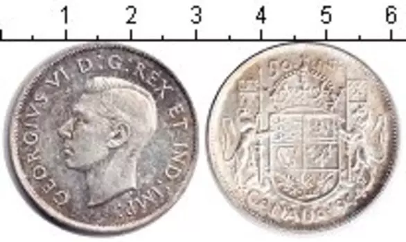 Монета 50 центов Канады 1944 года Серебро Георг VI