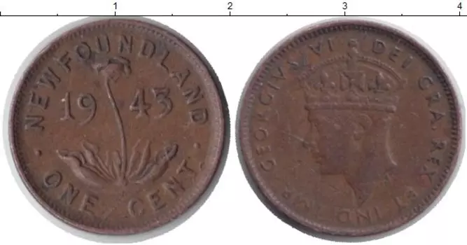 Монета цент Ньюфаундленда 1943 года Медь Георг VI